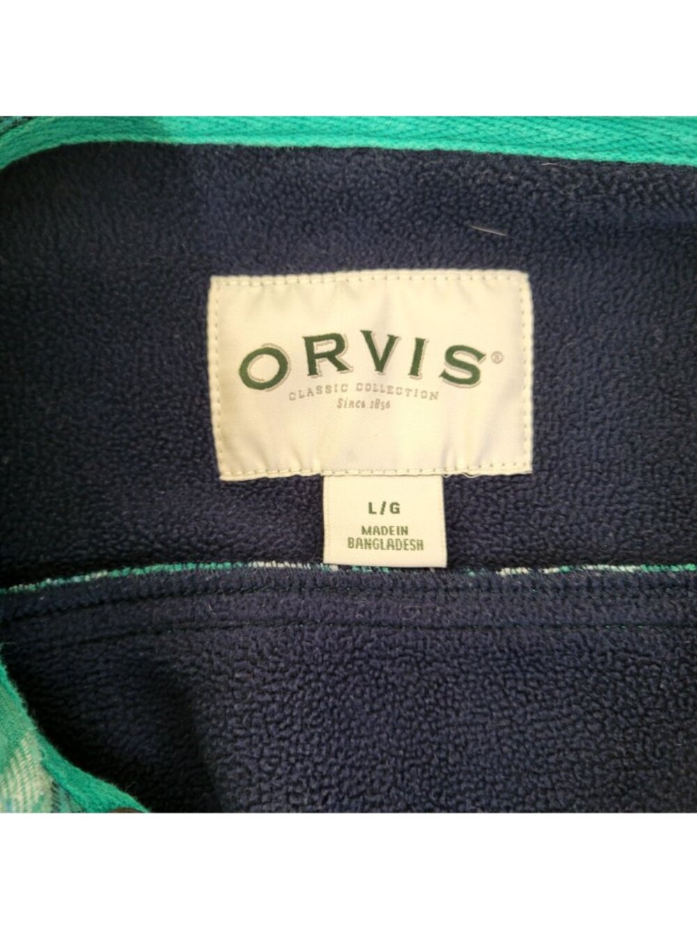 Orvis Classic Collection Green & Navy Plaid Fleece-Lined Snap Front Shirt Shacke - Picture 4 of 5